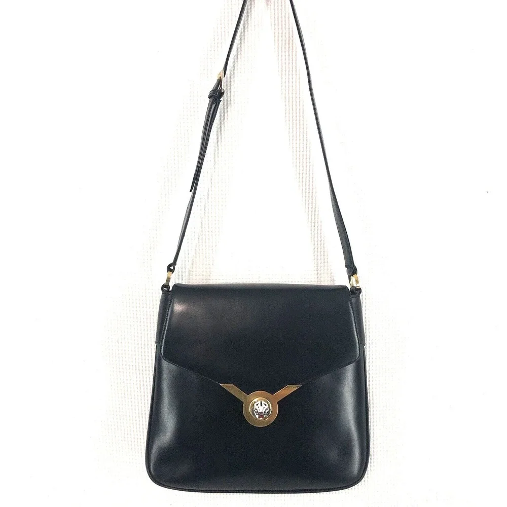 Authentic Gucci‎ Patent Leather Black Lion Turn Lock Shoulder Bag 53637